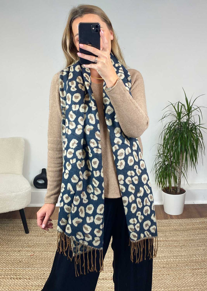 Gigi Leopard Scarf in Navy