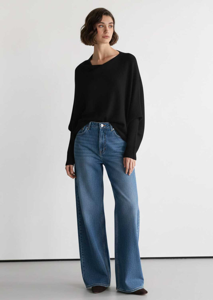 Grace Asymmetric Knit Jumper Black