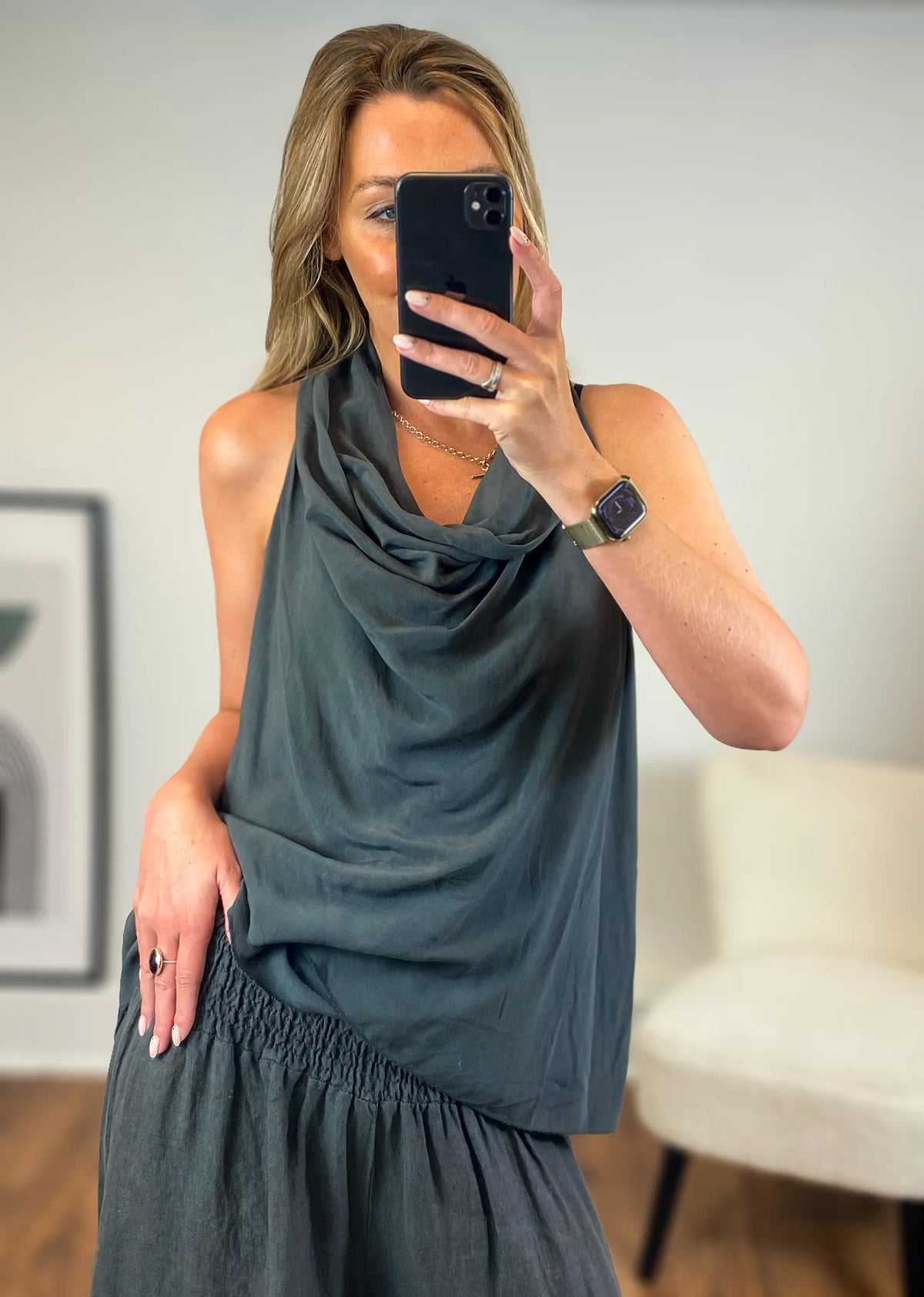 Charcoal Cowl Neck Top