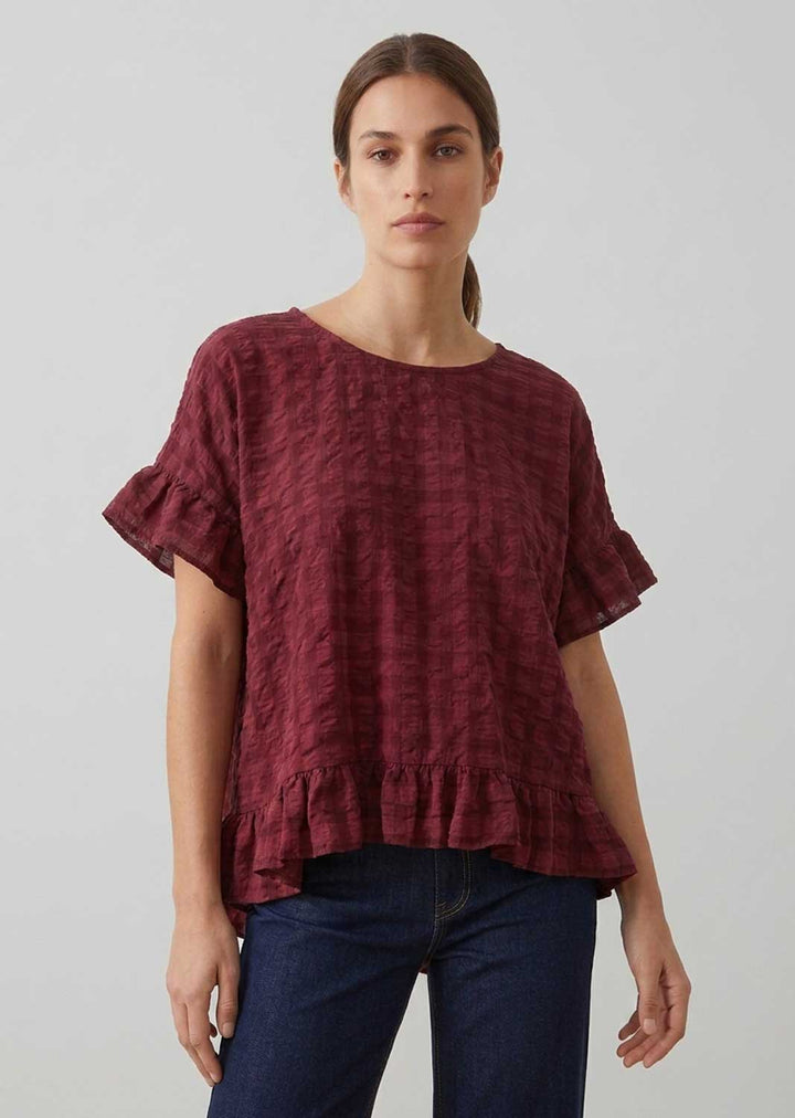 Hattie Burgundy Frill Sleeve Top