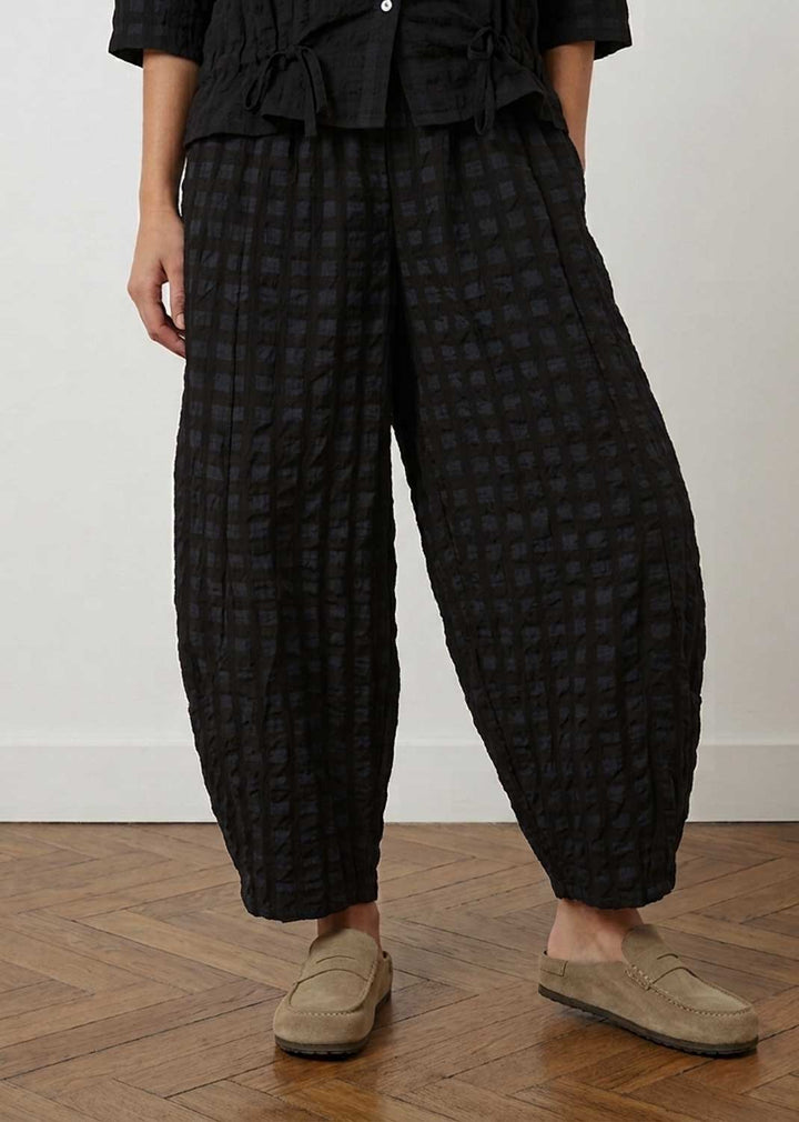 Hattie Black Checked Black Barrel Leg Pants