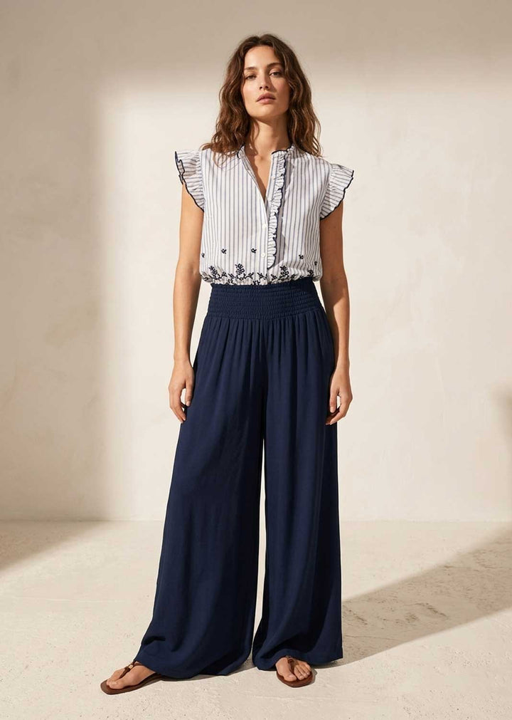 Honour Navy Shirred Palazzo Pants