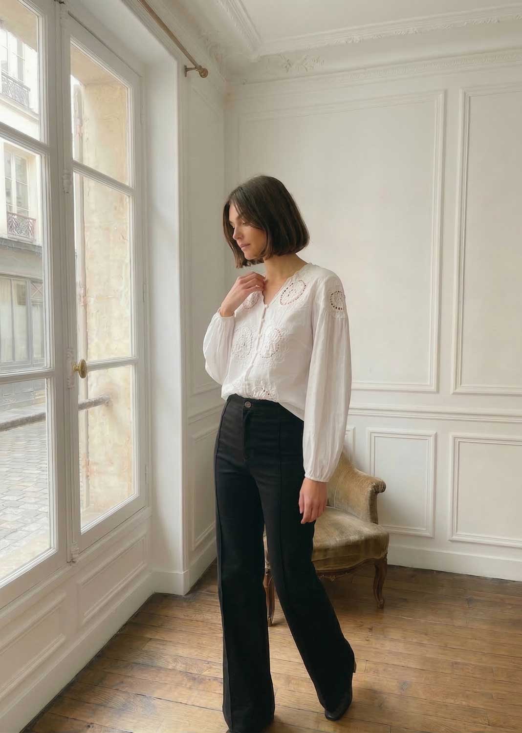 Ines Broderie Cotton Blouse  White