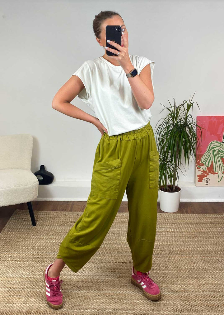 Jersey Cocoon Pocket Pants in Cactus Green