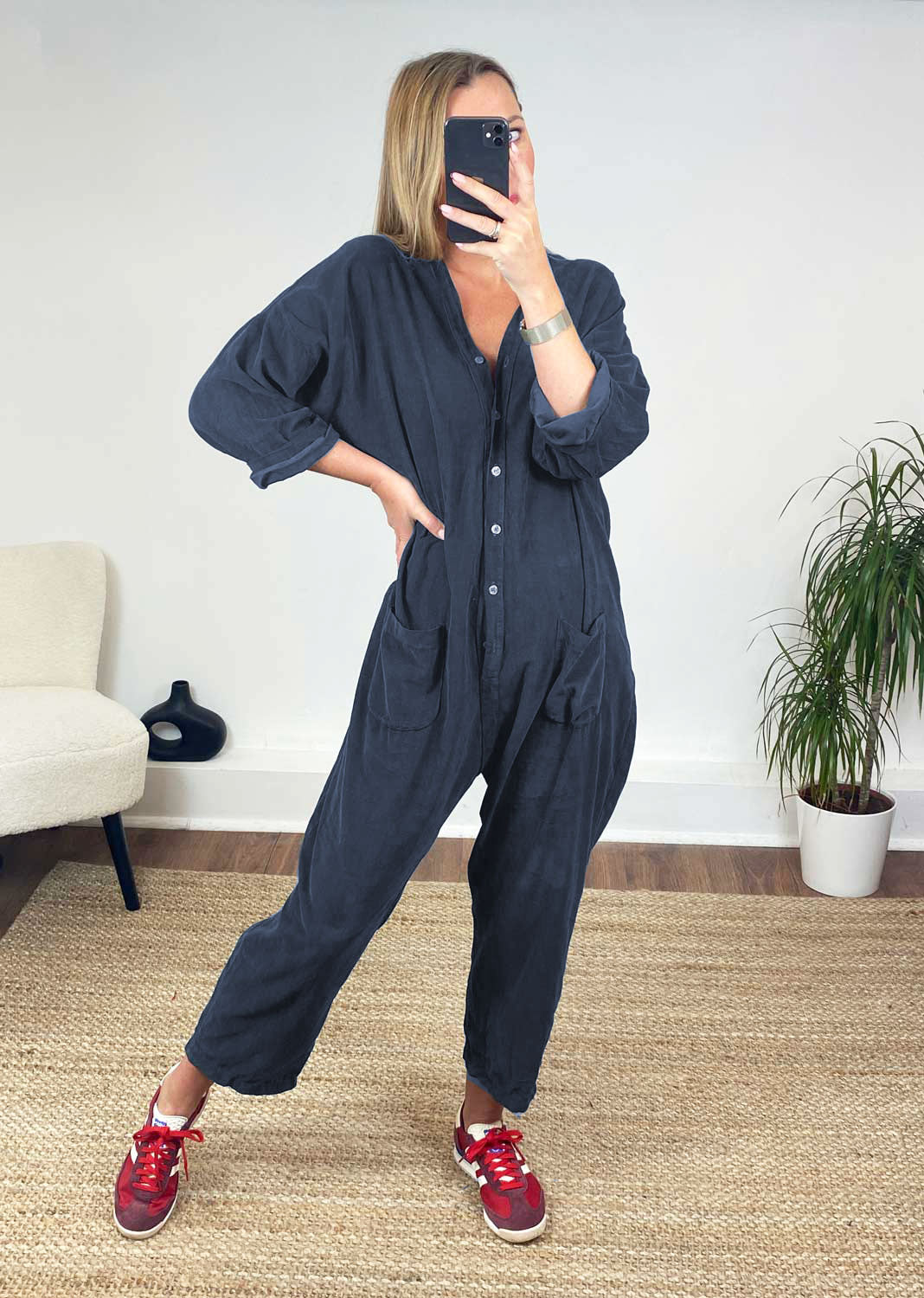 Joss Needlecord Jumpsuit in Dark Blue