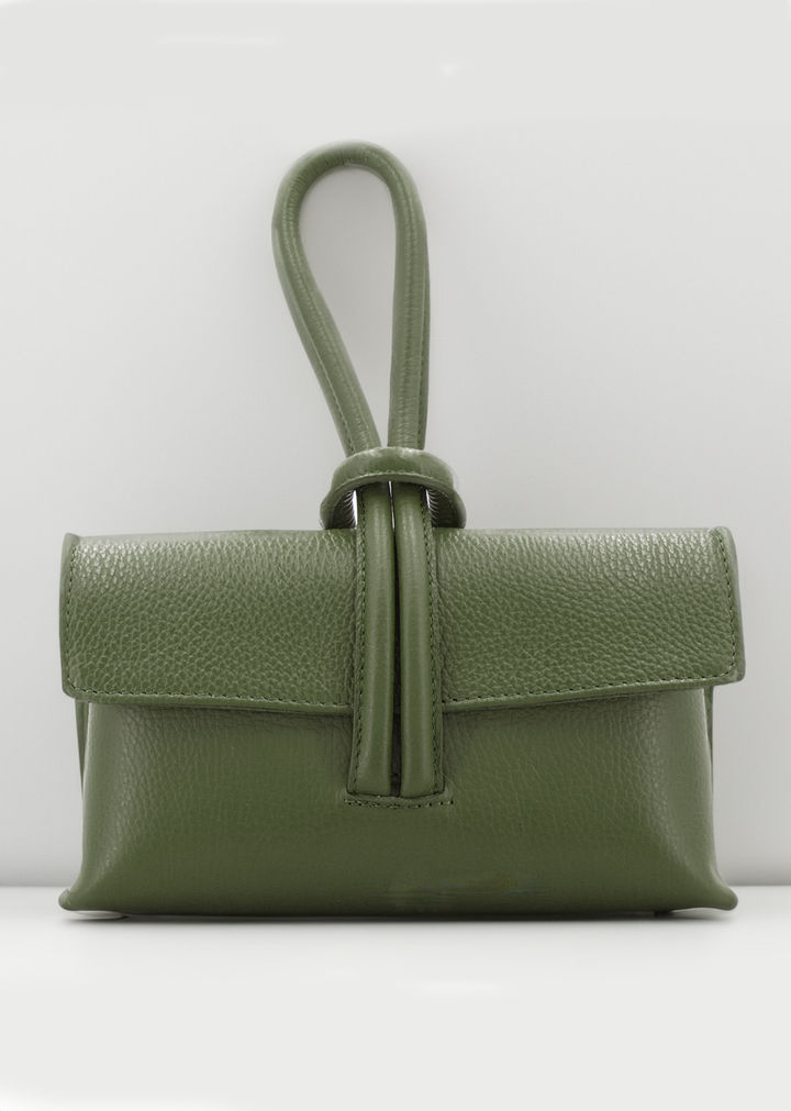 Khaki Green Leather Loop handle bag