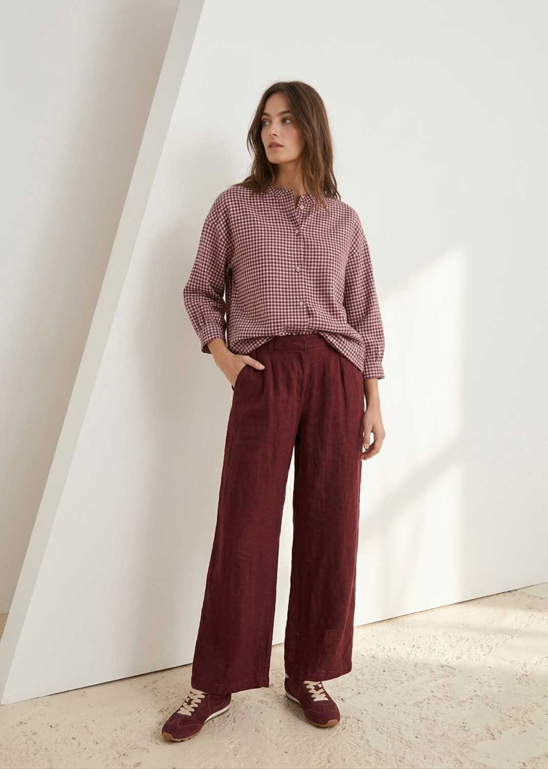 Leighton Burgundy Linen Wide Leg Pants