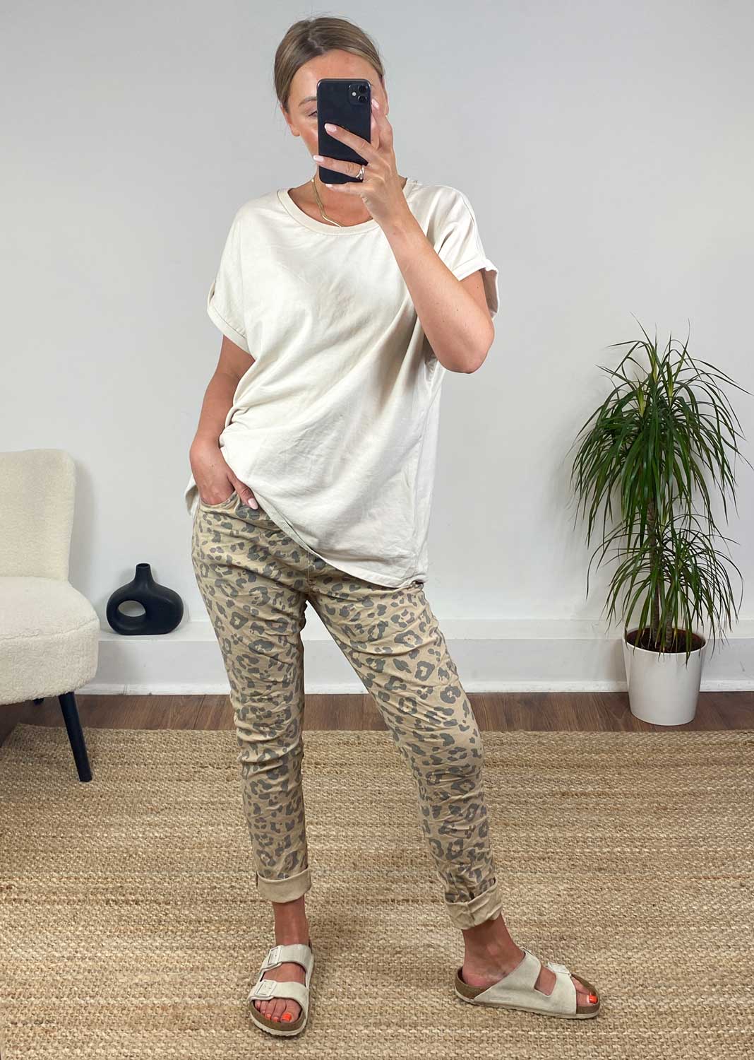 Leopard Tapered Magic Pants in Camel