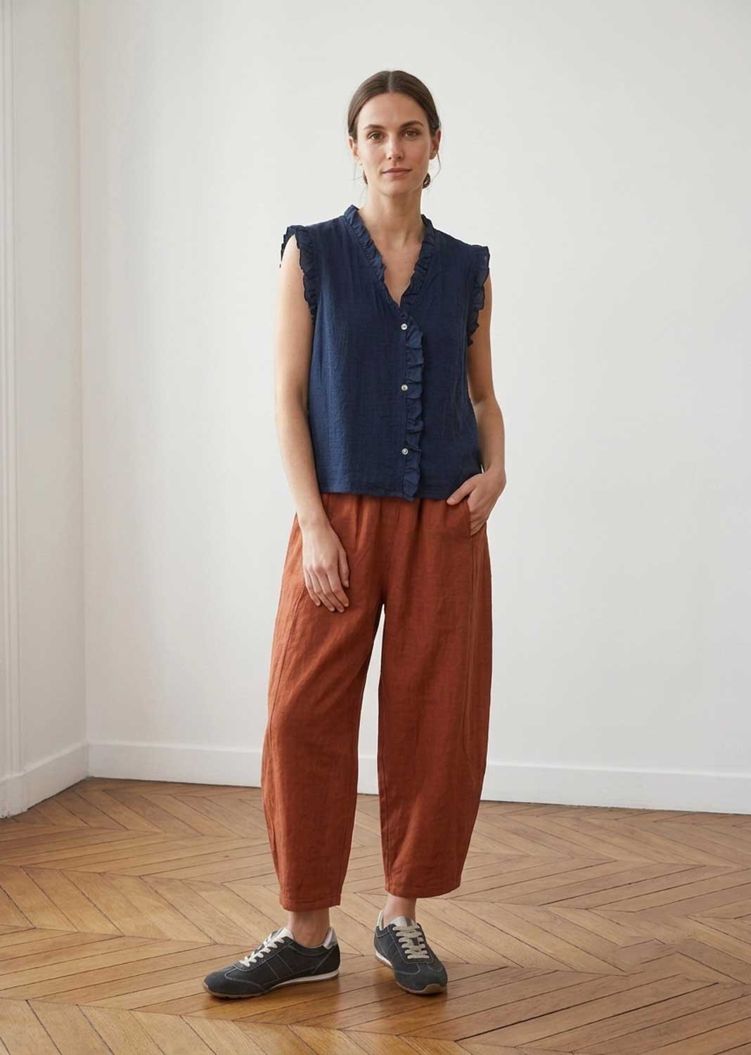 Darley Brick Linen Barrel Pants