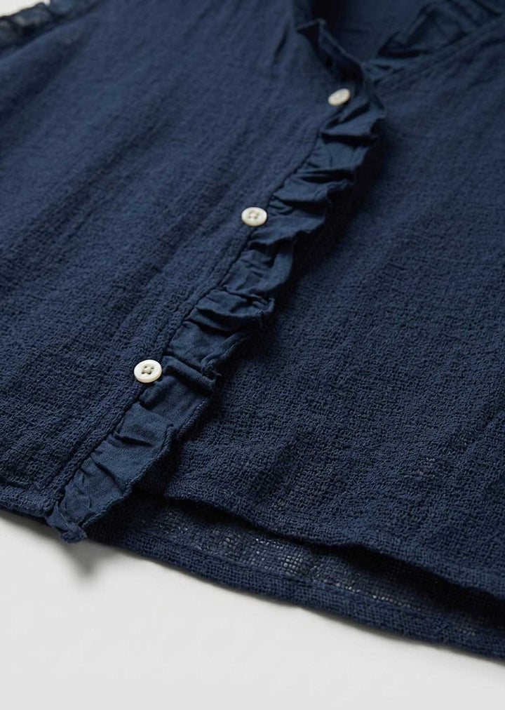 Lina Navy Linen Button Top