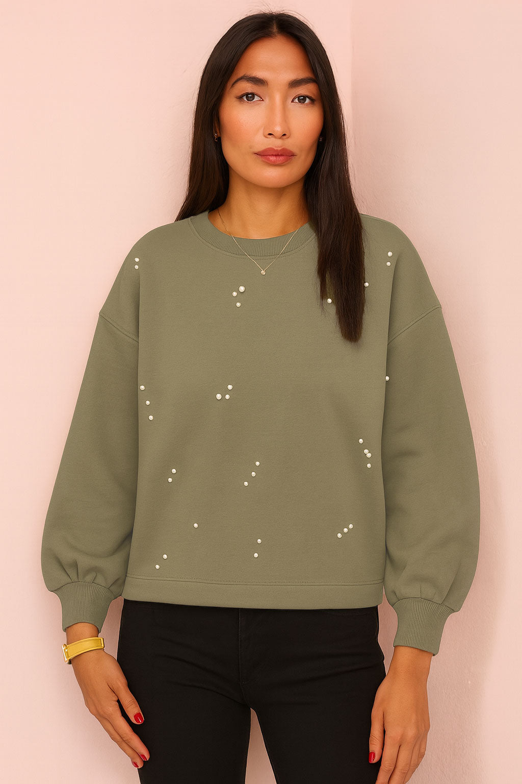 Matilda Sage Green Pearl Sweater