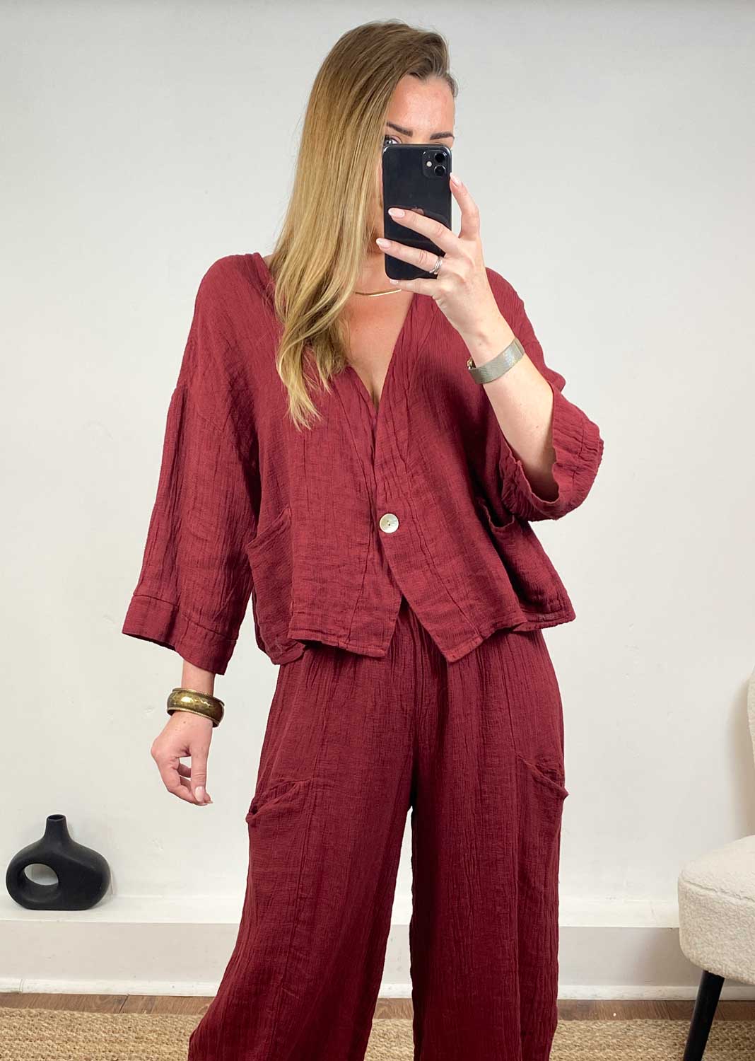 Milo Linen Jacket in Burgundy