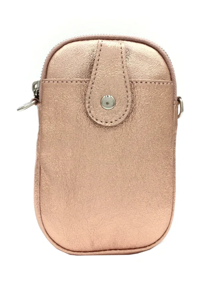 Rose Metallic Leather Phone Bag