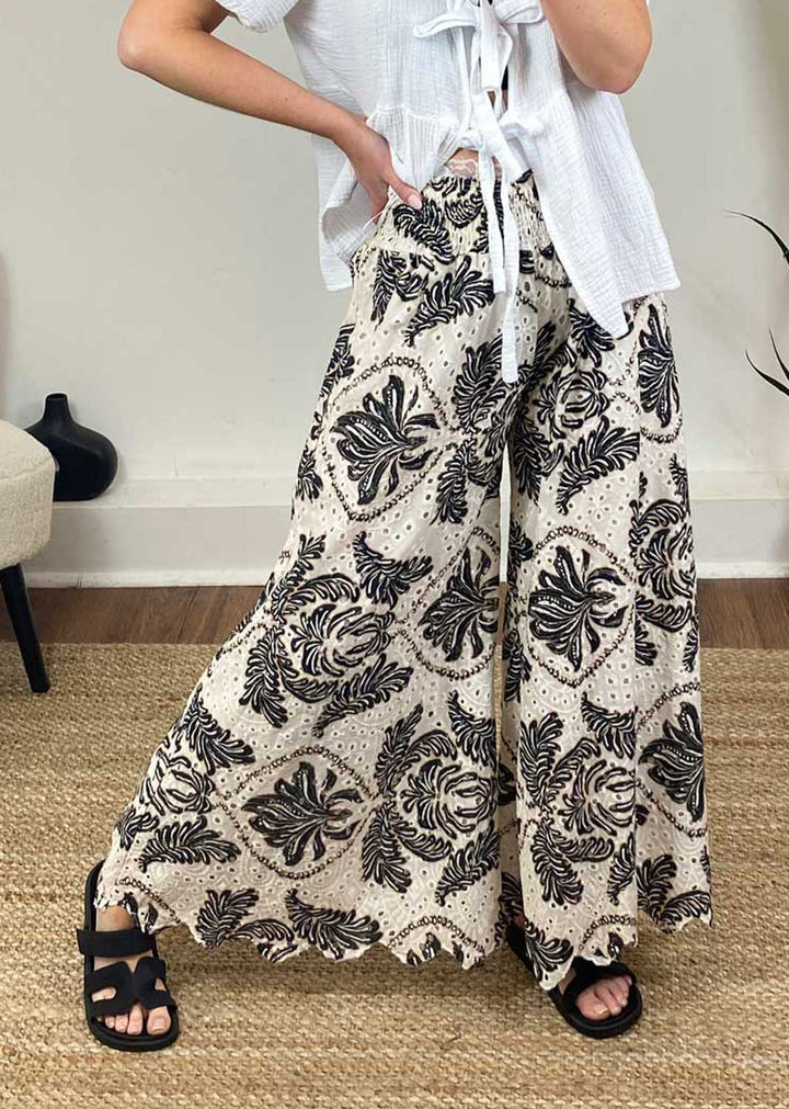 Paola Broderie Palazzo Pants
