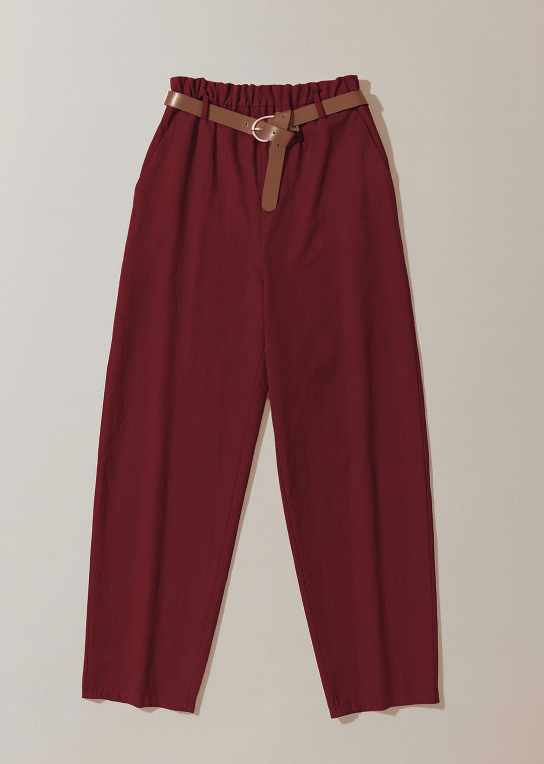 Parker Belted Barrel Trousers Burgundy