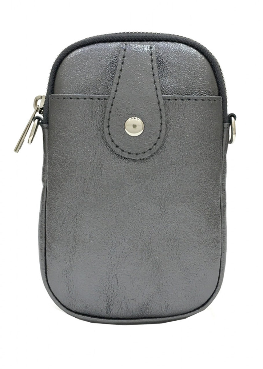Pewter Leather Phone Bag