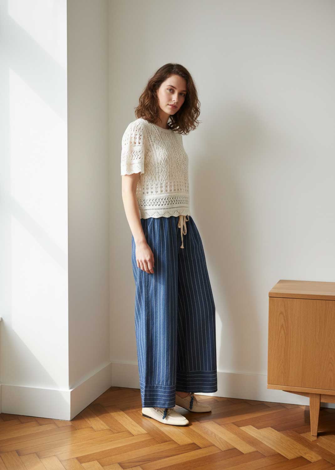 Colby Stripe Chambray Pants Mid Blue