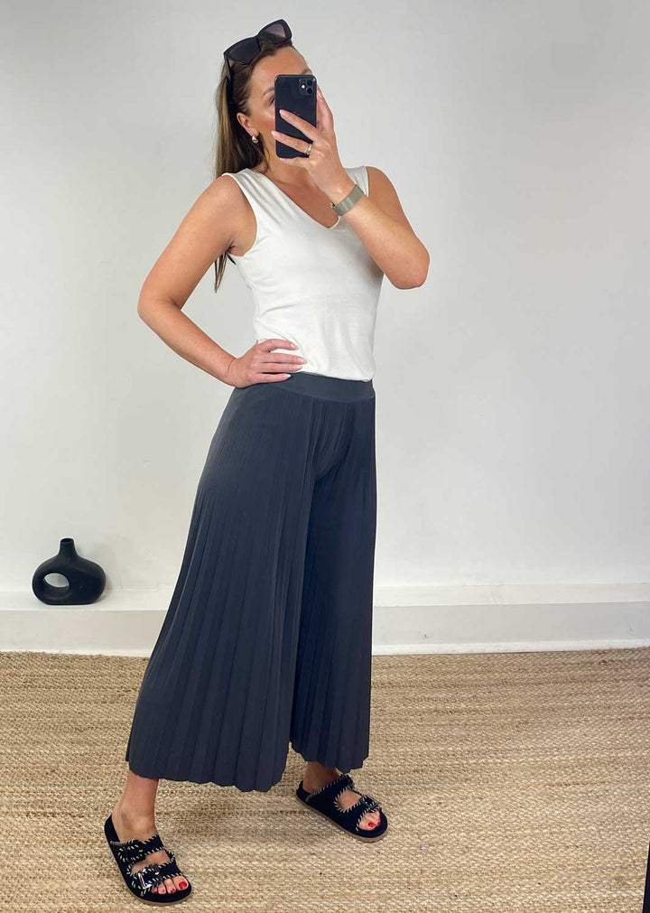 Pleated Palazzo Pants in Grey