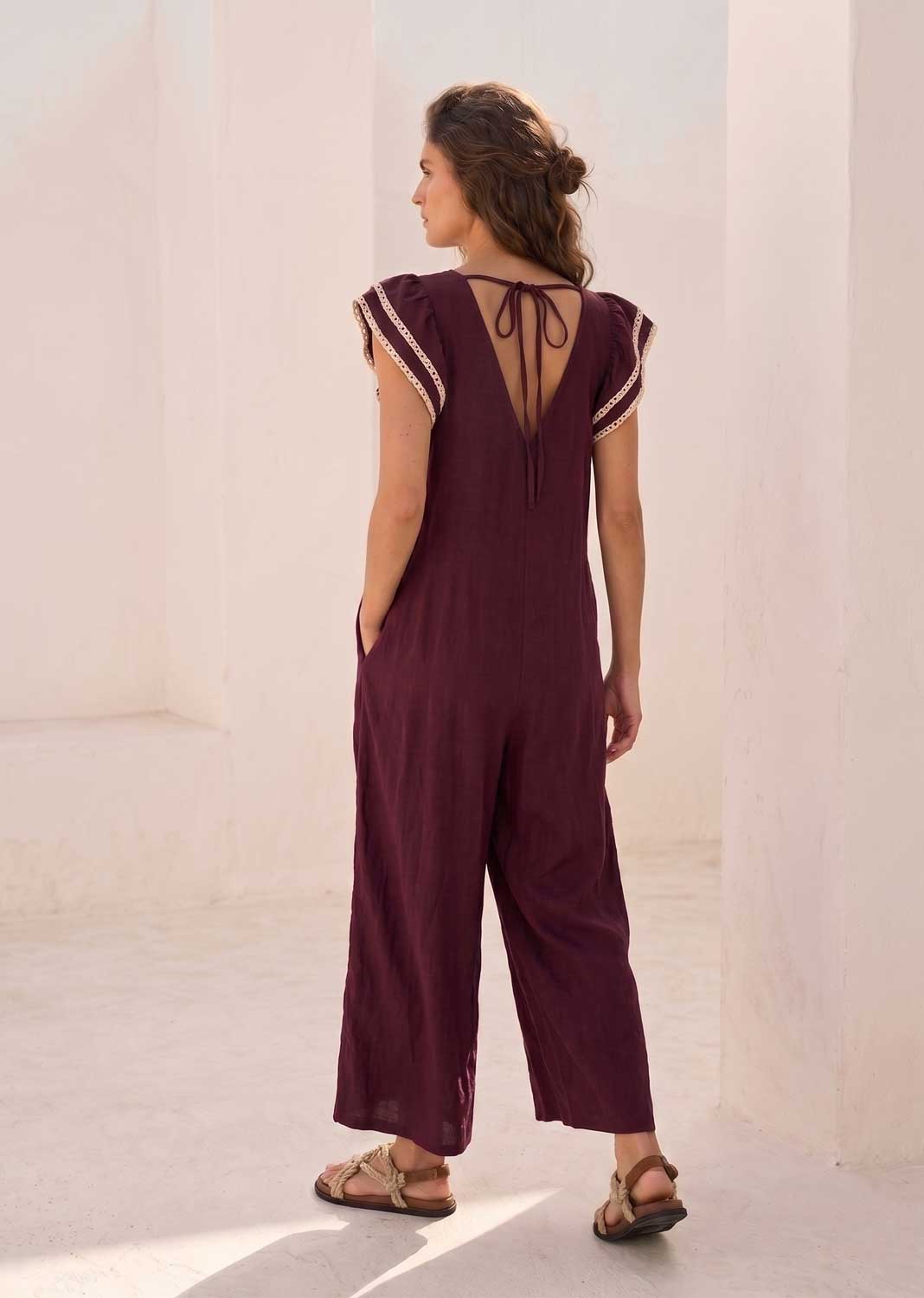 Paloma Burgundy Embroidered Jumpsuit