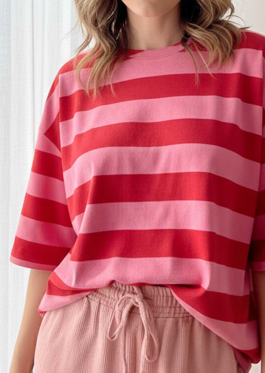 pink red stripe shirt
