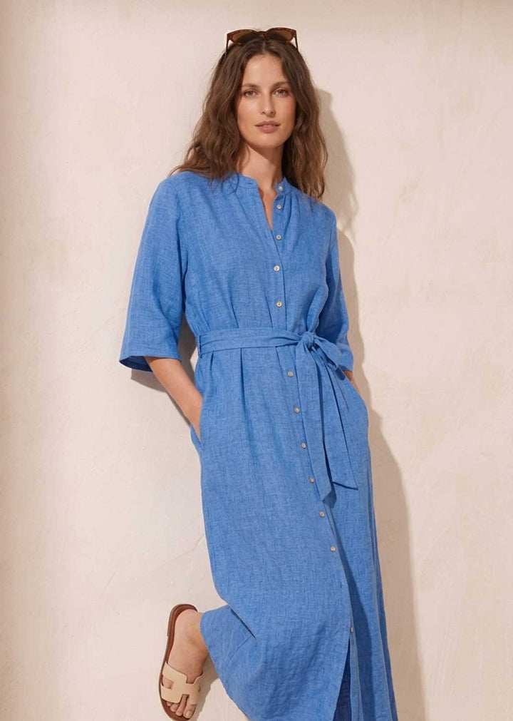 Alina Blue Premium Linen Maxi Dress