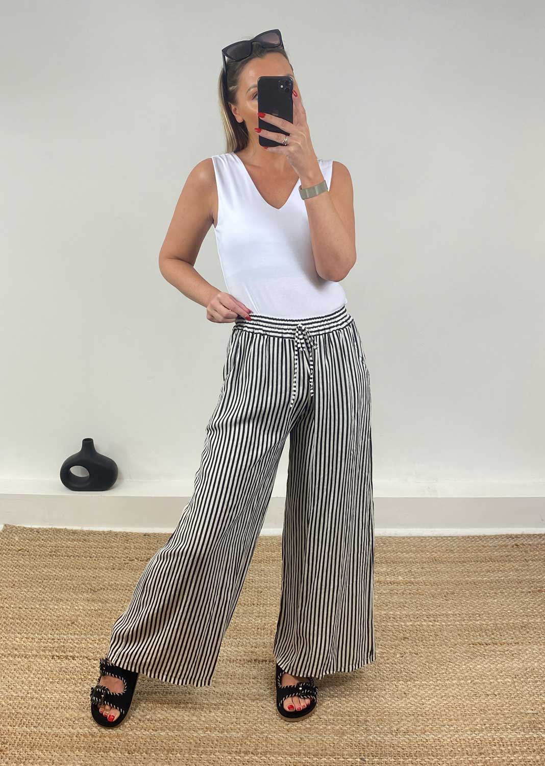 Siena Stripe Linen Pants in Black