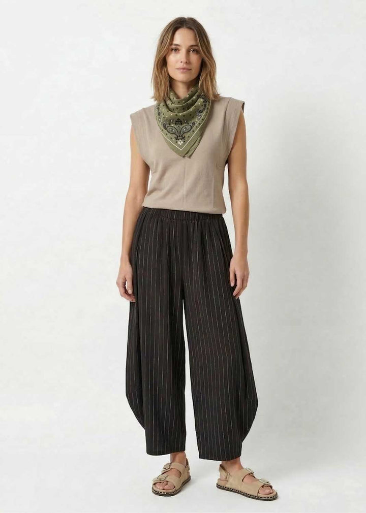 Tabitha Pinstripe Barrel Pants Black