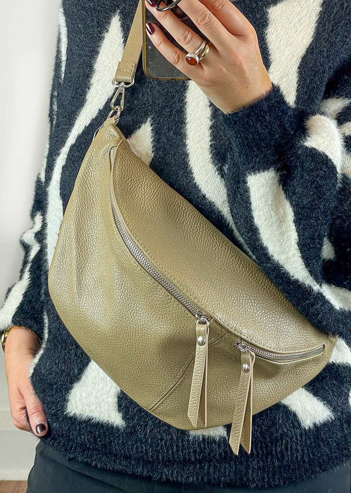 TAUPE LEATHER SLING BAG