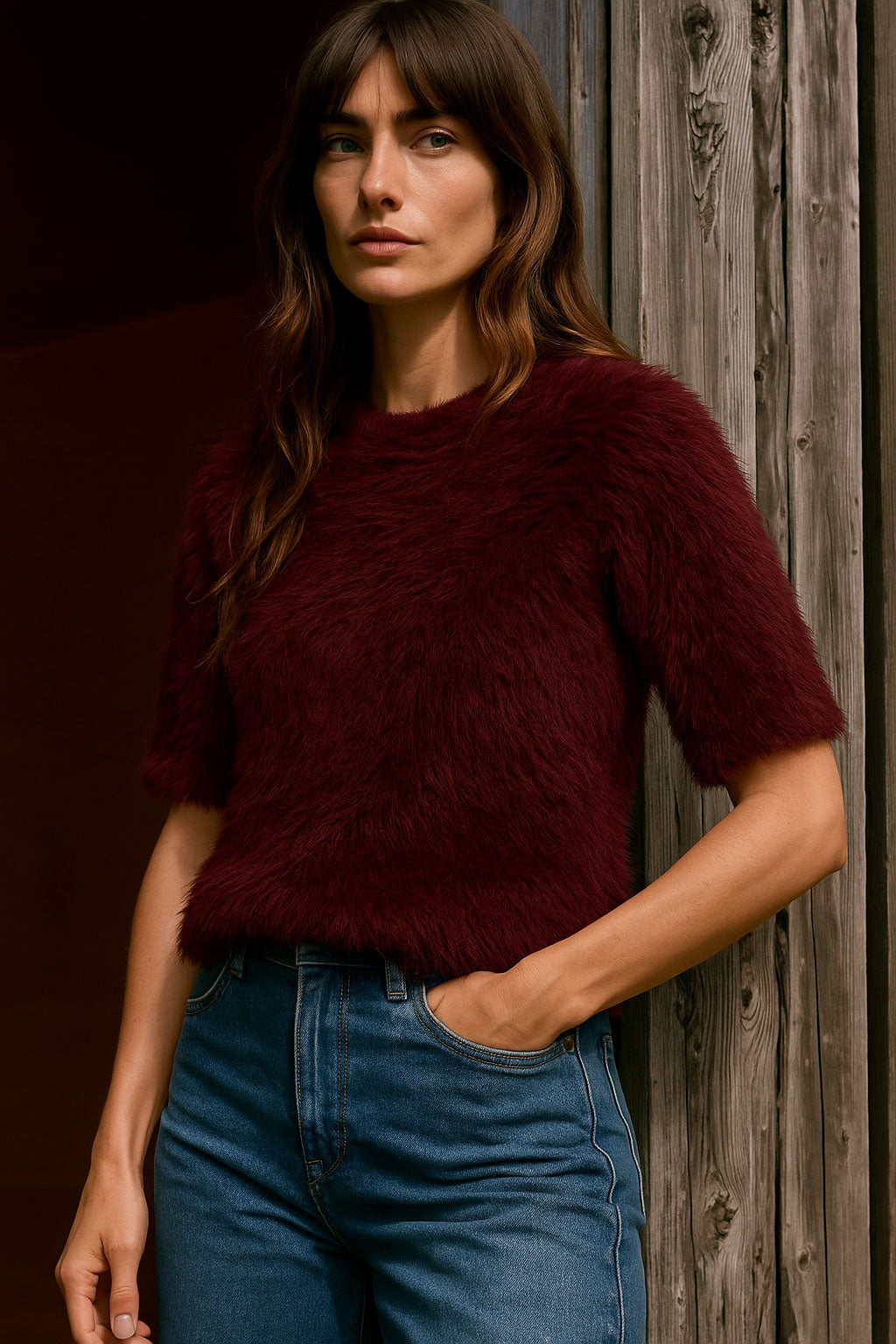 Tilly Faux Fur Top Burgundy