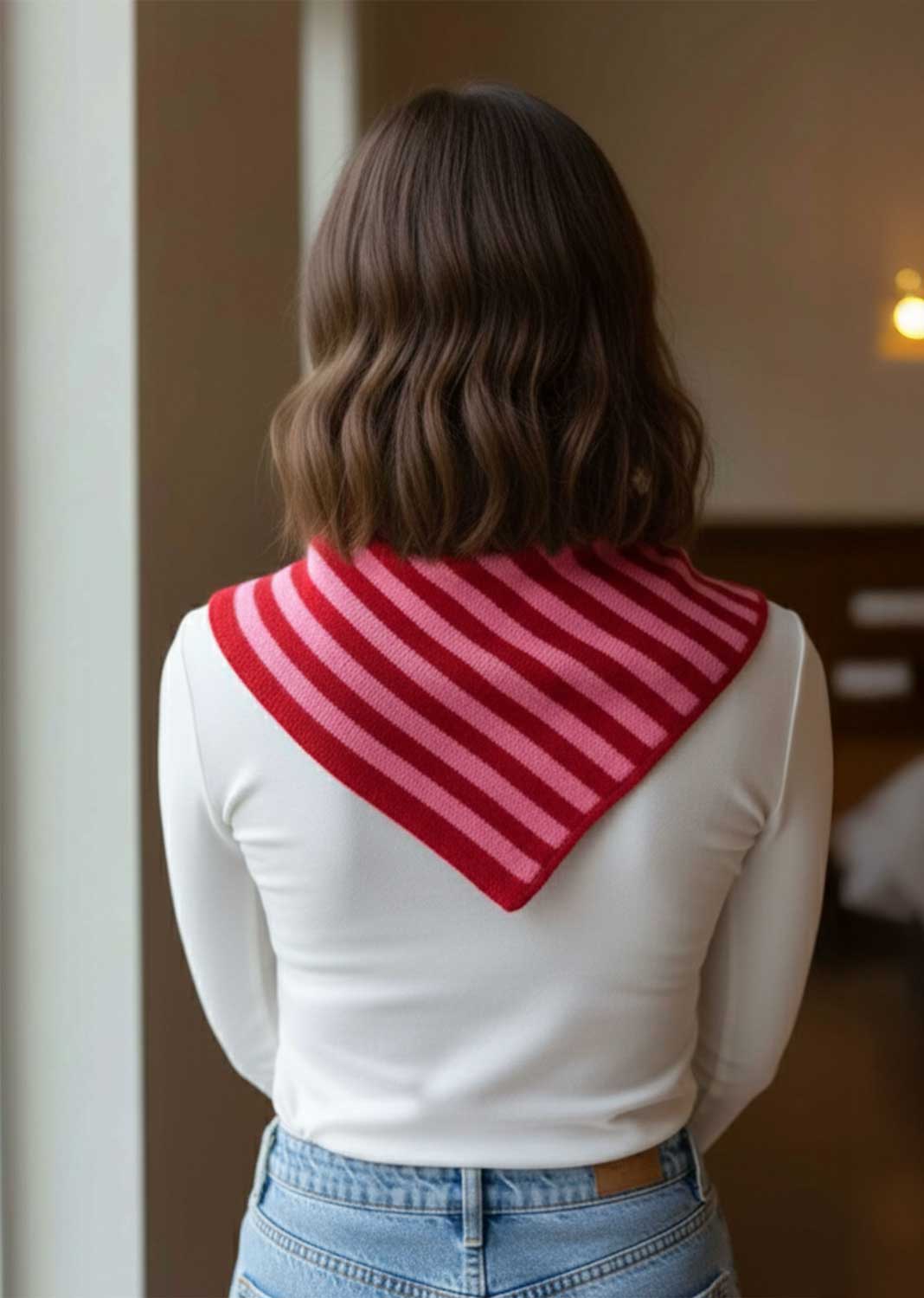 Manon Stripe Triangle Scarf Pink Red