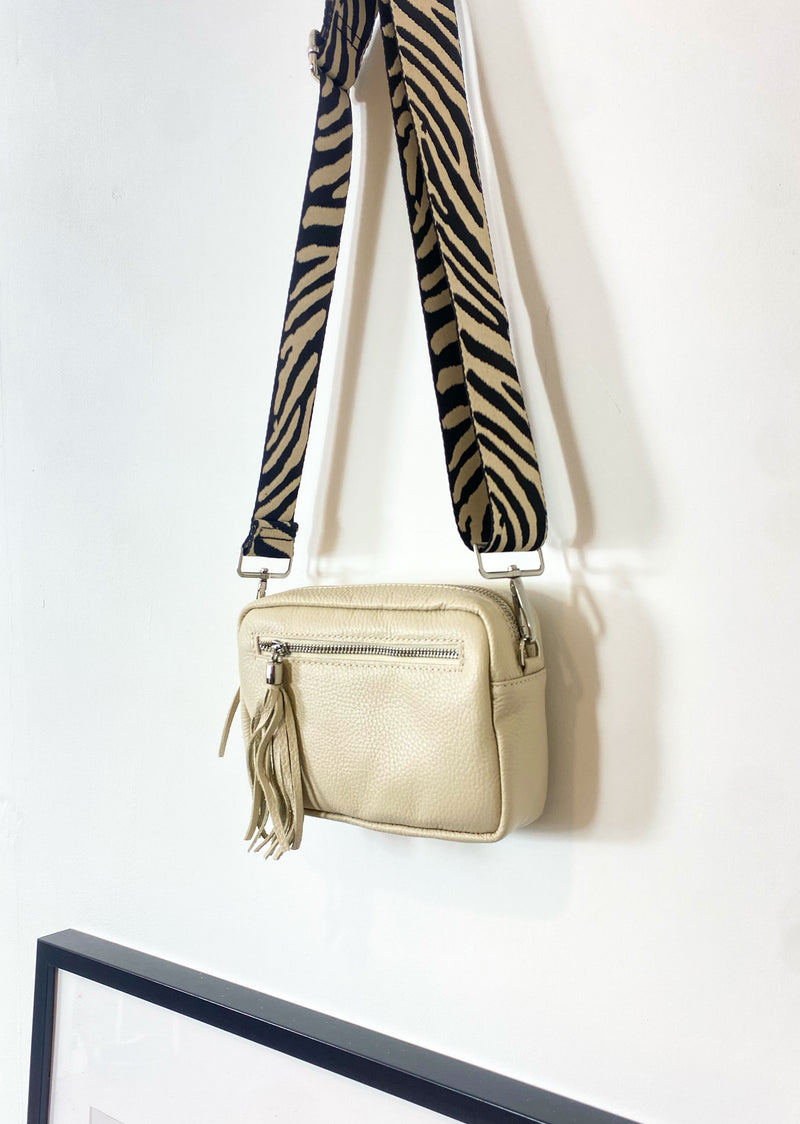 Tribeca Leather Bag - Cream and Tiger Strap