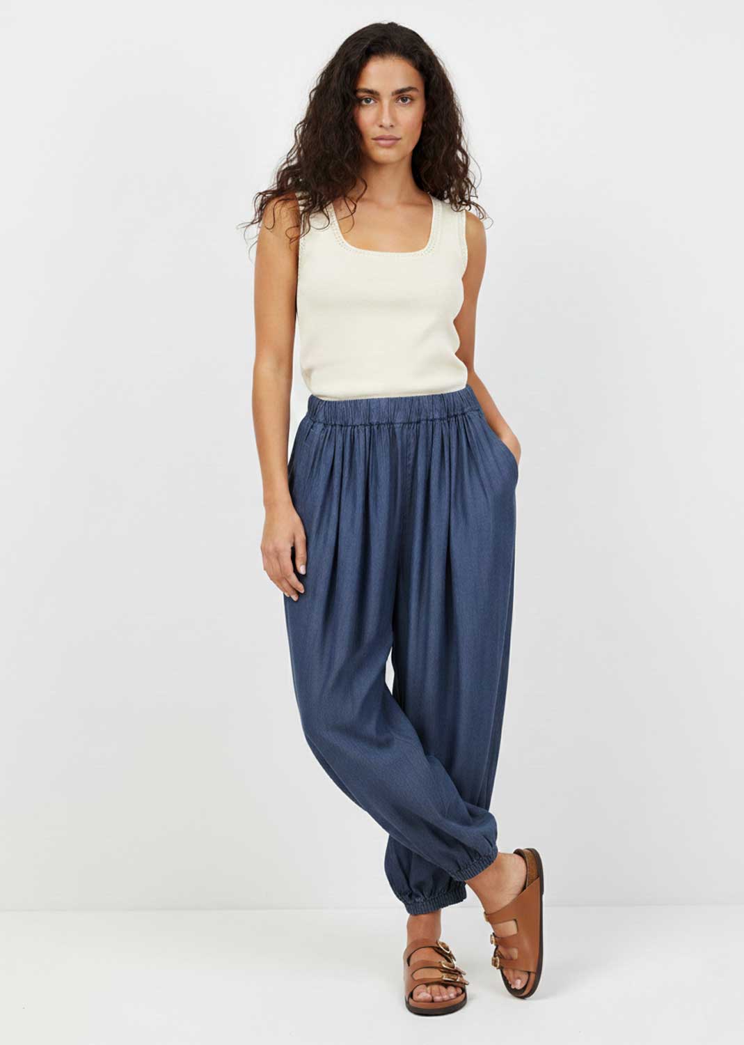 chambray harem pants 
