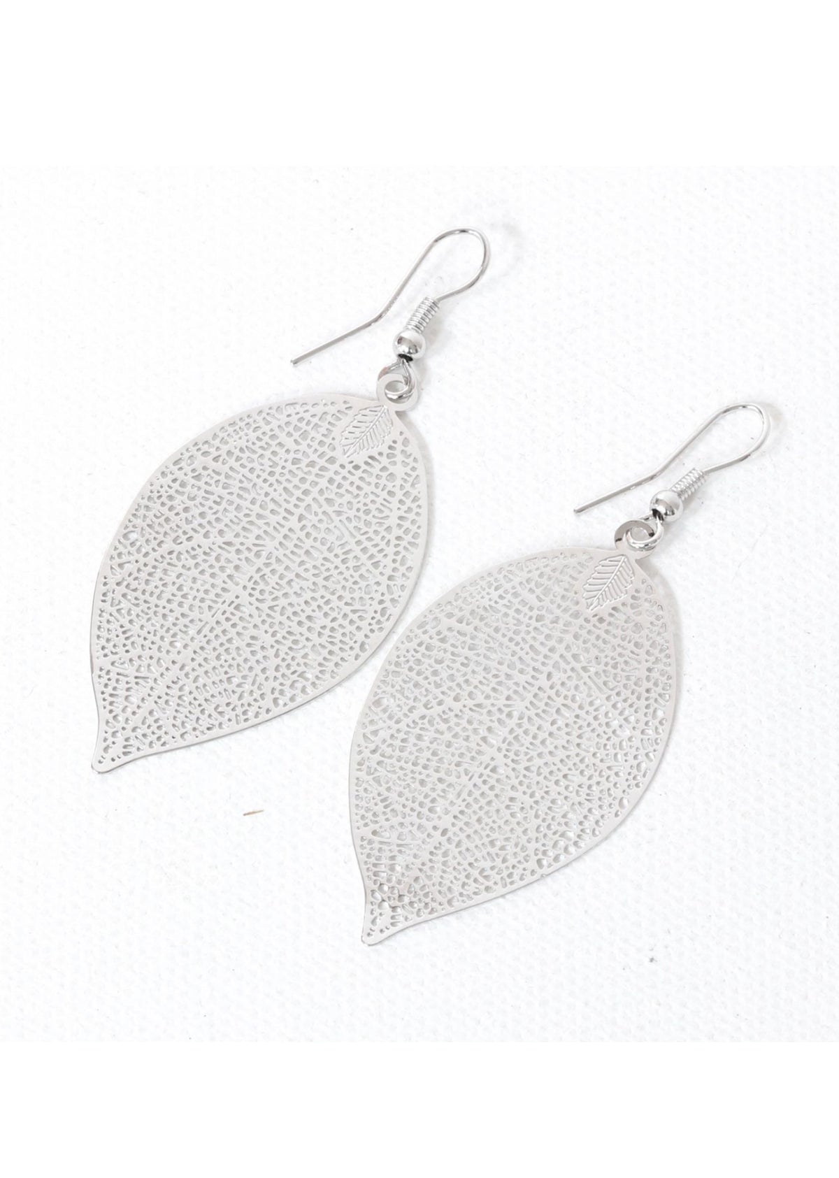 Filigree Leaf Earrings - Silver