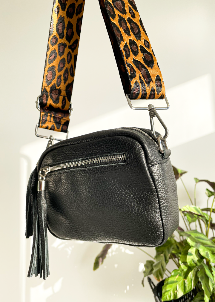 Tribeca Bag Black- Leopard Tan Strap