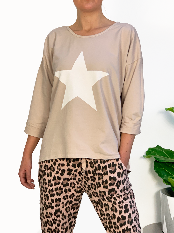 Palest pink sweater with white star in centre