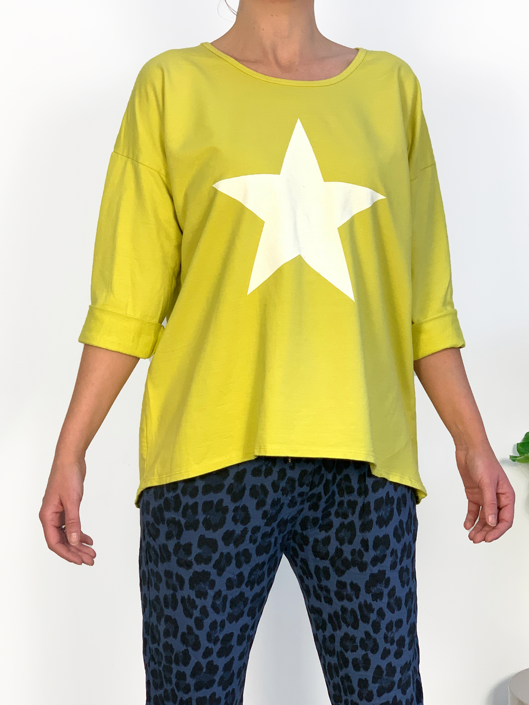 Acid Yellow Sweater with White star in centre